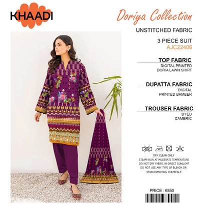 Khaadi Doriya Collection 3 Pcs Lawn | Unstitched Fabric Casual Wear SORO Shop